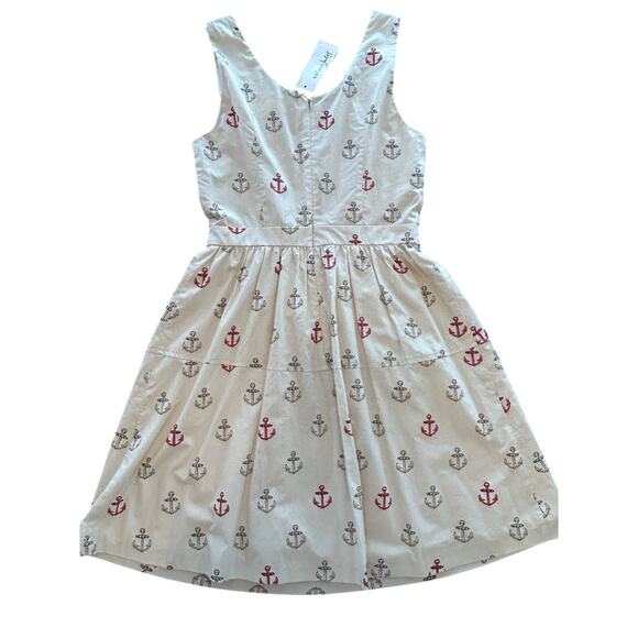 MAISON JULES NEW! Beige/Red Anchors Nautical Cotton Fit N Flare Dress Medium NWT - Picture 3 of 7